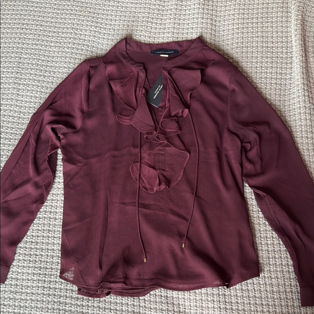 Elegant Burgundy Ruffle Blouse